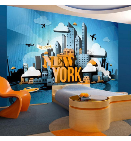 34,00 € Wall Mural - Street Art - Yellow New York Text with Skyscraper and Car Motif