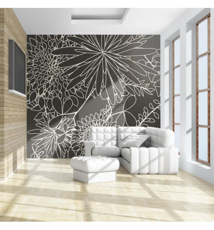 Mural de parede - Black and white floral background