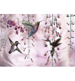 Fotobehang - Flying Hummingbirds (Pink)