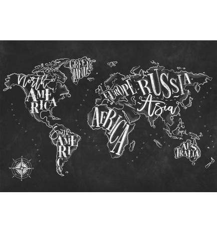 Foto tapete - Modern world map - black and white continents with English names