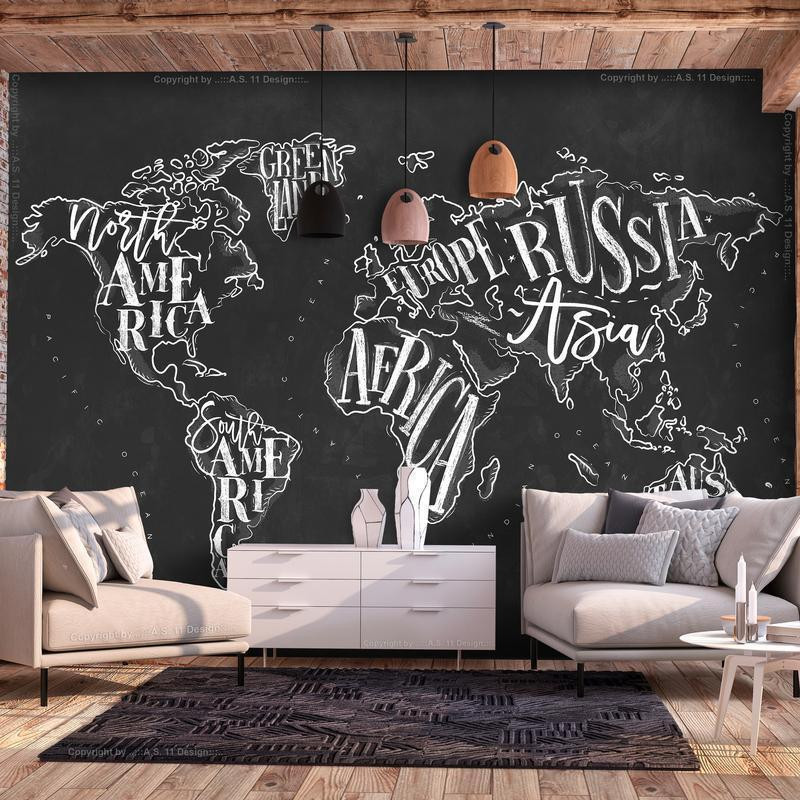 34,00 € Fototapetas - Modern world map - black and white continents with English names