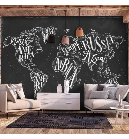Fotobehang - Modern world map - black and white continents with English names
