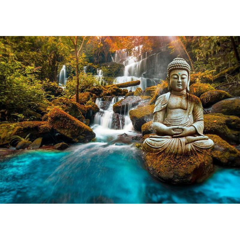 34,00 €Mural de parede - Orient - landscape with Buddha sculpture on a background of a waterfall and exotic forest