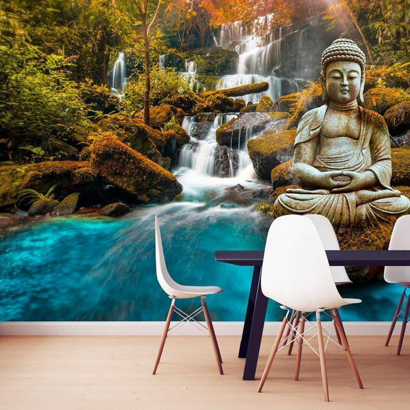 34,00 €Mural de parede - Orient - landscape with Buddha sculpture on a background of a waterfall and exotic forest