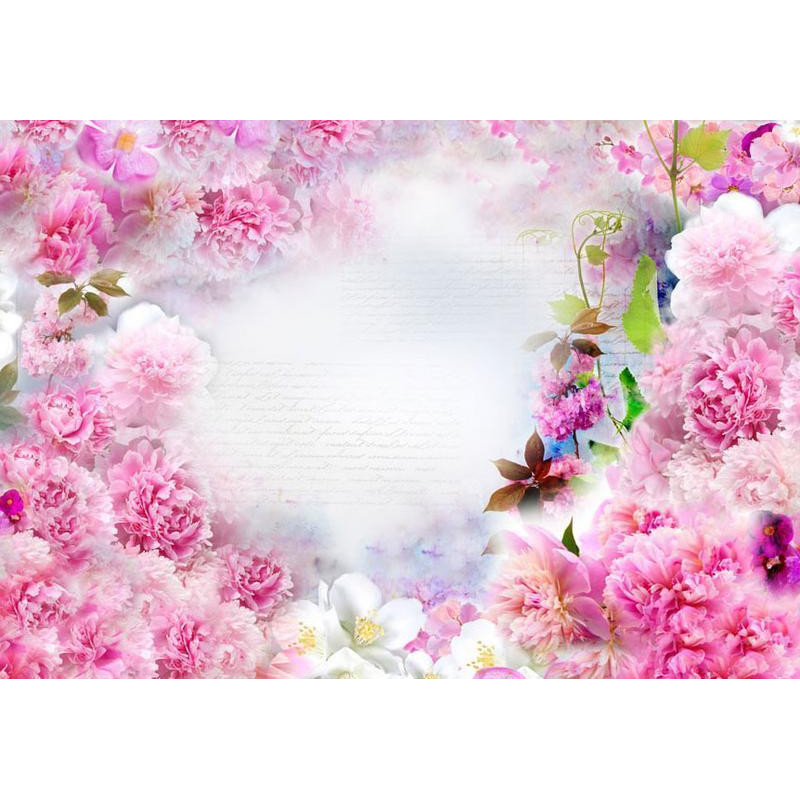 34,00 € Fototapet - Scent of Carnations - Abstract Floral Motif with Inscriptions and Clouds