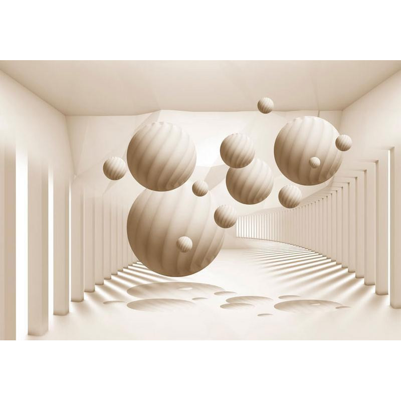 34,00 € Foto tapete - 3D Abstraction - Beige spheres with shadow in a bright space with columns