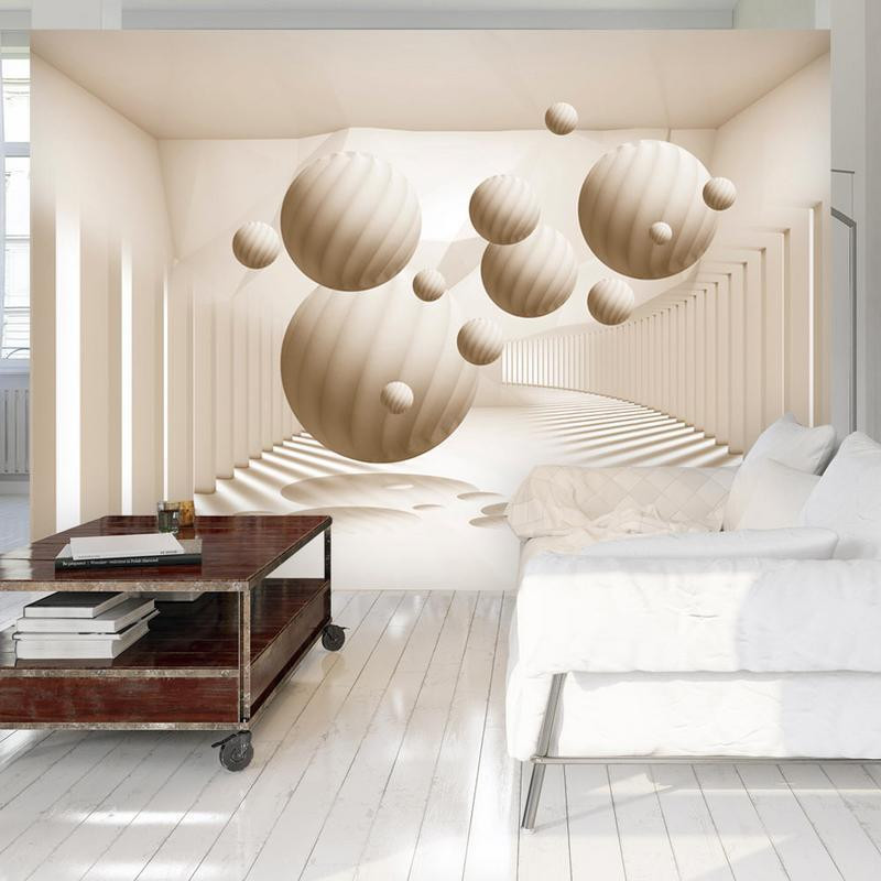 34,00 € Fotobehang - 3D Abstraction - Beige spheres with shadow in a bright space with columns