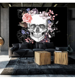 Fototapete - Skull and Flowers