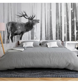 Mural de parede - Deer in the Snow (Black and White)