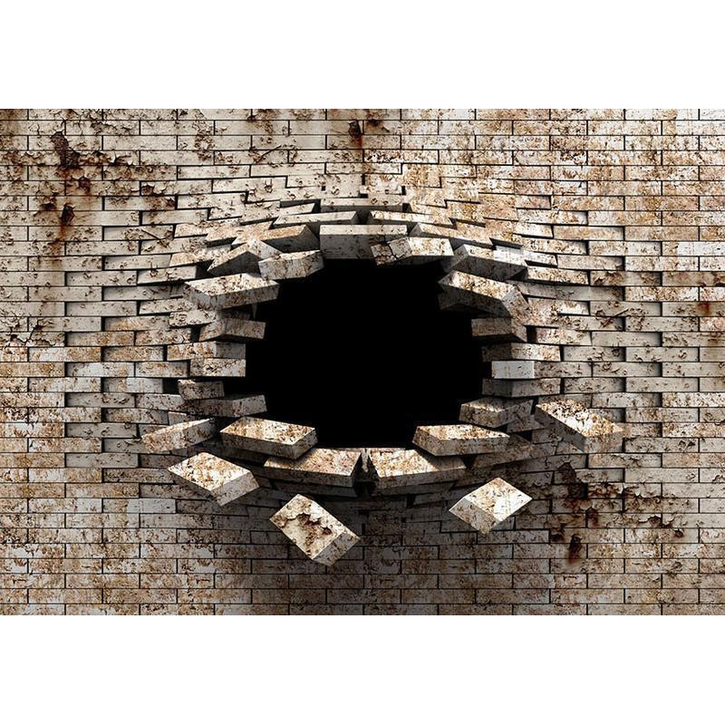 34,00 € Fotobehang - 3D Wall Entry - Background with Dirty White Brick with a Prominent Hole