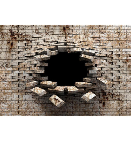 Carta da parati - 3D Wall Entry - Background with Dirty White Brick with a Prominent Hole