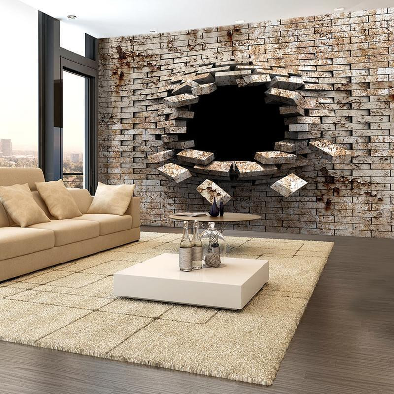 34,00 € Fototapete - 3D Wall Entry - Background with Dirty White Brick with a Prominent Hole