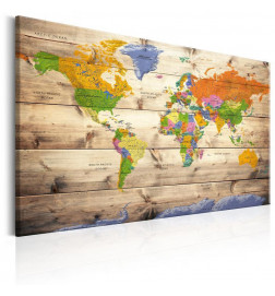 Decorative Pinboard - Map on wood: Colourful Travels