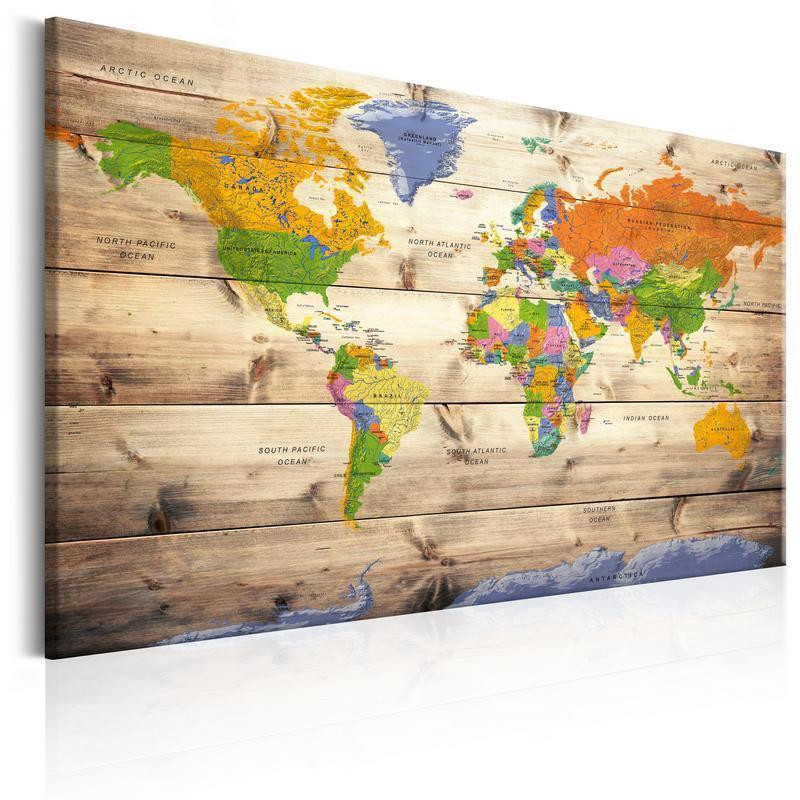 68,00 € Tablero de corcho - Map on wood: Colourful Travels