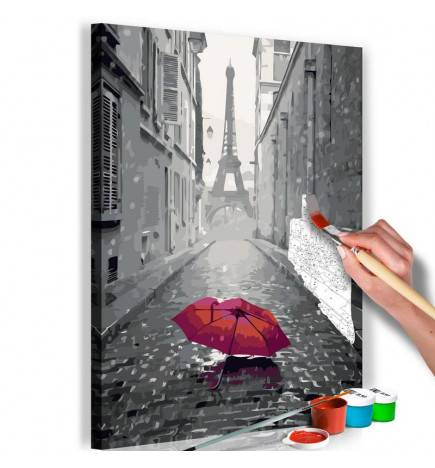 Malen nach Zahlen - Paris (Roter Regenschirm)