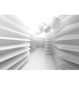 Foto tapete - Modern abstraction - white corridor with space effect and spheres