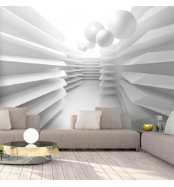 Fototapeet - Modern abstraction - white corridor with space effect and spheres