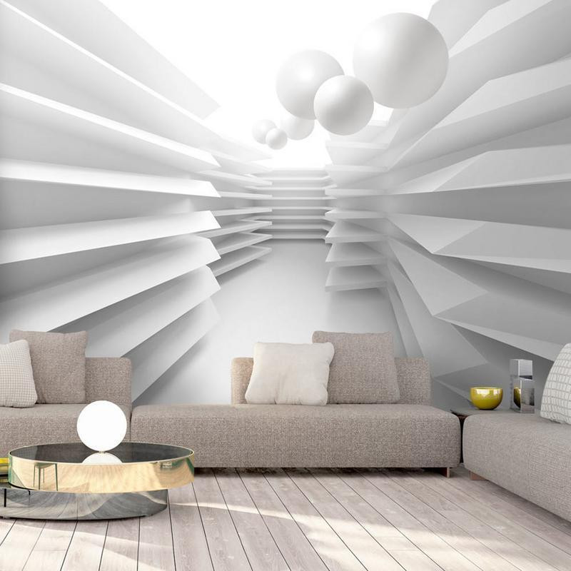 34,00 € Foto tapete - Modern abstraction - white corridor with space effect and spheres