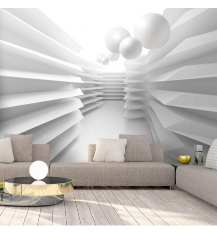 Mural de parede - Modern abstraction - white corridor with space effect and spheres