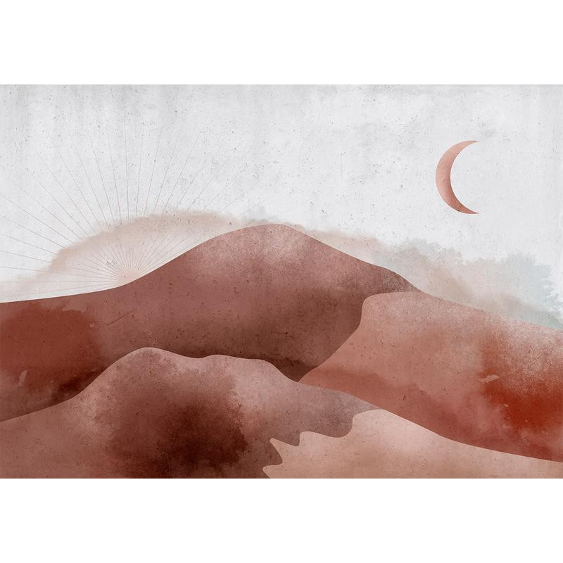 34,00 € Fotobehang - Desert landscape - desert landscape with moon and sunrise