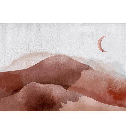 Fototapet - Desert landscape - desert landscape with moon and sunrise