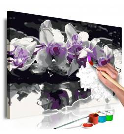 DIY canvas painting - Purple Orchid (Black Background & Reflection In The Water)