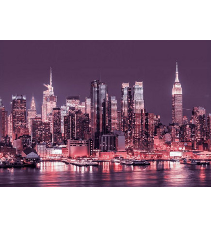 Fotomural - Purple night over Manhattan - cityscape of New York architecture
