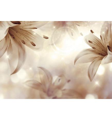 Foto tapete - Floral motif - a composition of lilies on a background with a light glow effect