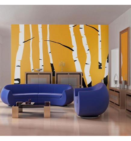Wall Mural - Birches on the orange background