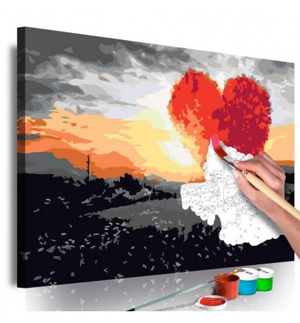 Tableau à peindre par soi-même - Arbre en forme de coeur (lever de soleil)