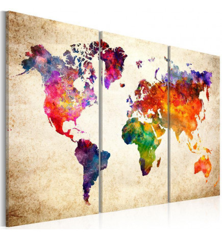 Schilderij - The Worlds Map in Watercolor