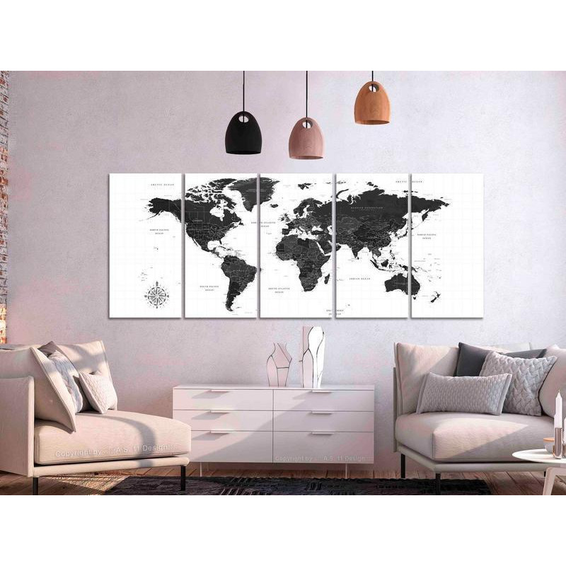 92,90 € Taulu - Black and White Map (5 Parts) Narrow
