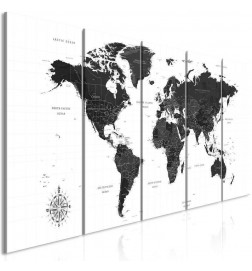 Schilderij - Black and White Map (5 Parts) Narrow