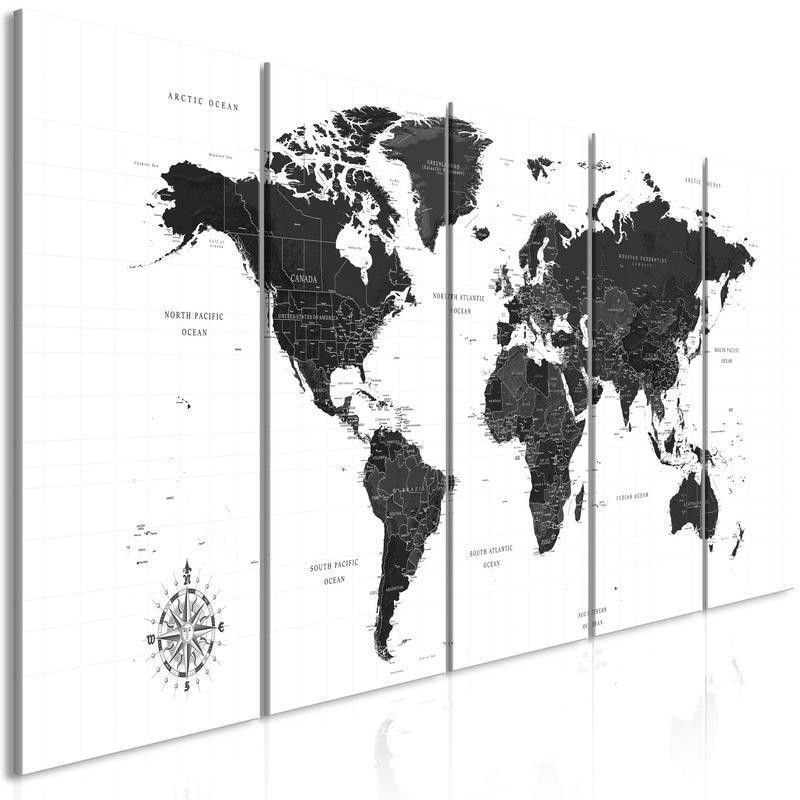 92,90 € Leinwandbild - Black and White Map (5 Parts) Narrow