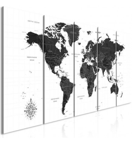 Schilderij - Black and White Map (5 Parts) Narrow