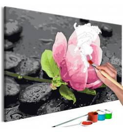 DIY canvas painting - Pink Flower and Stones