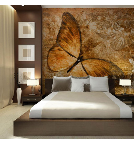Mural de parede - Insect World - Beautiful butterfly on a background with floral patterns in sepia