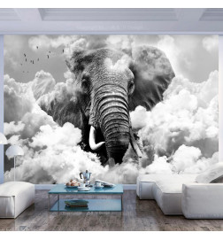 Fotobehang - Elephant in the Clouds (Black and White)
