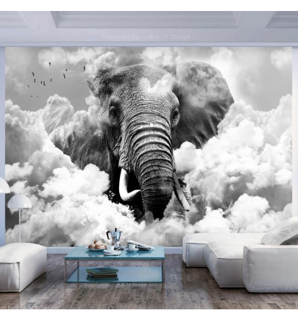 Mural de parede - Elephant in the Clouds (Black and White)