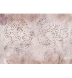 Mural de parede - Floristic abstraction - lineart style silhouettes of people with flowers