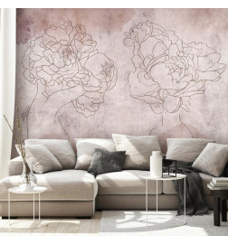 Mural de parede - Floristic abstraction - lineart style silhouettes of people with flowers