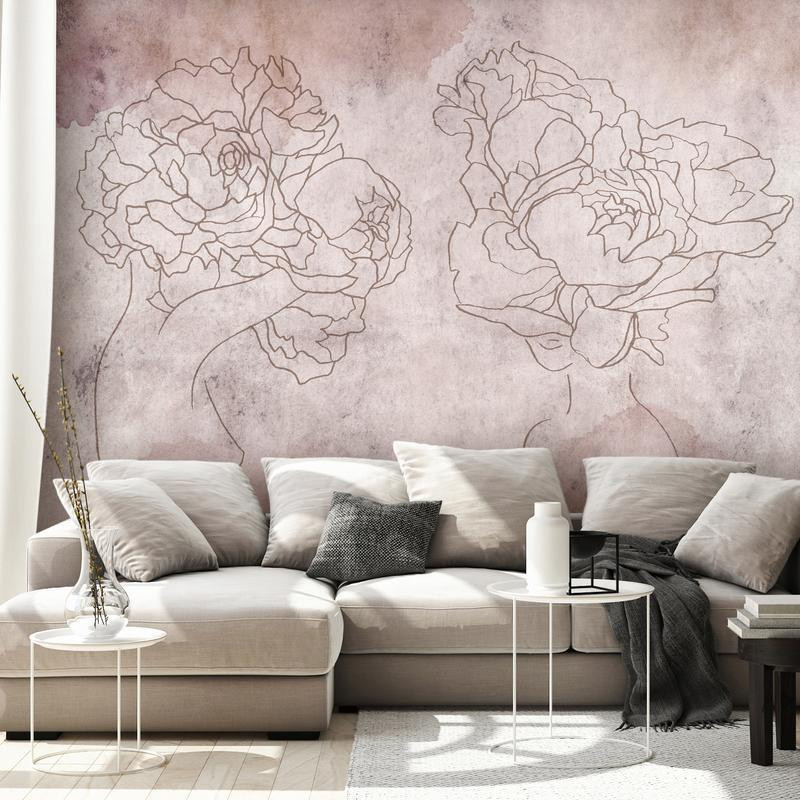 34,00 € Wall Mural - Floristic abstraction - lineart style silhouettes of people with flowers