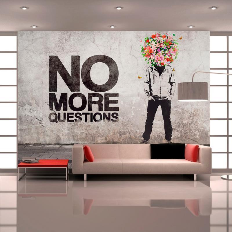 34,00 € Wall Mural - Head of Flowers - Graphic of a Man and English Text on Gray Background