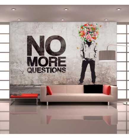 Wall Mural - Head of Flowers - Graphic of a Man and English Text on Gray Background