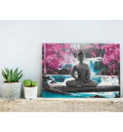 DIY canvas painting - Buddha and Waterfall