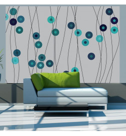 Mural de parede - Buttons - Geometric Patterns with Turquoise Elements on a Gray Background