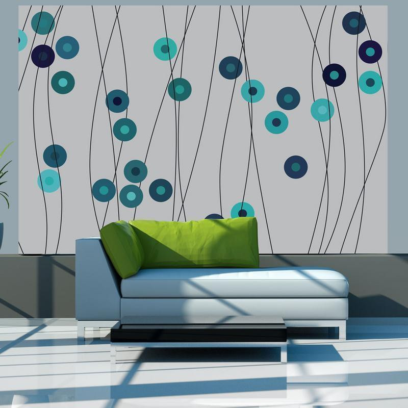 73,00 € Wall Mural - Buttons - Geometric Patterns with Turquoise Elements on a Gray Background