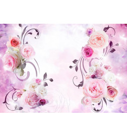 Fototapeta - Rose variations - bouquet of flowers on a solid background with a sparkle effect