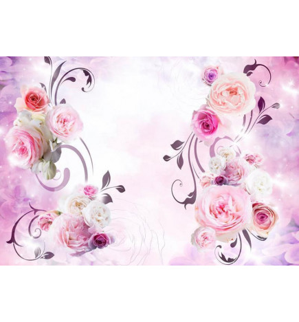 Foto tapete - Rose variations - bouquet of flowers on a solid background with a sparkle effect
