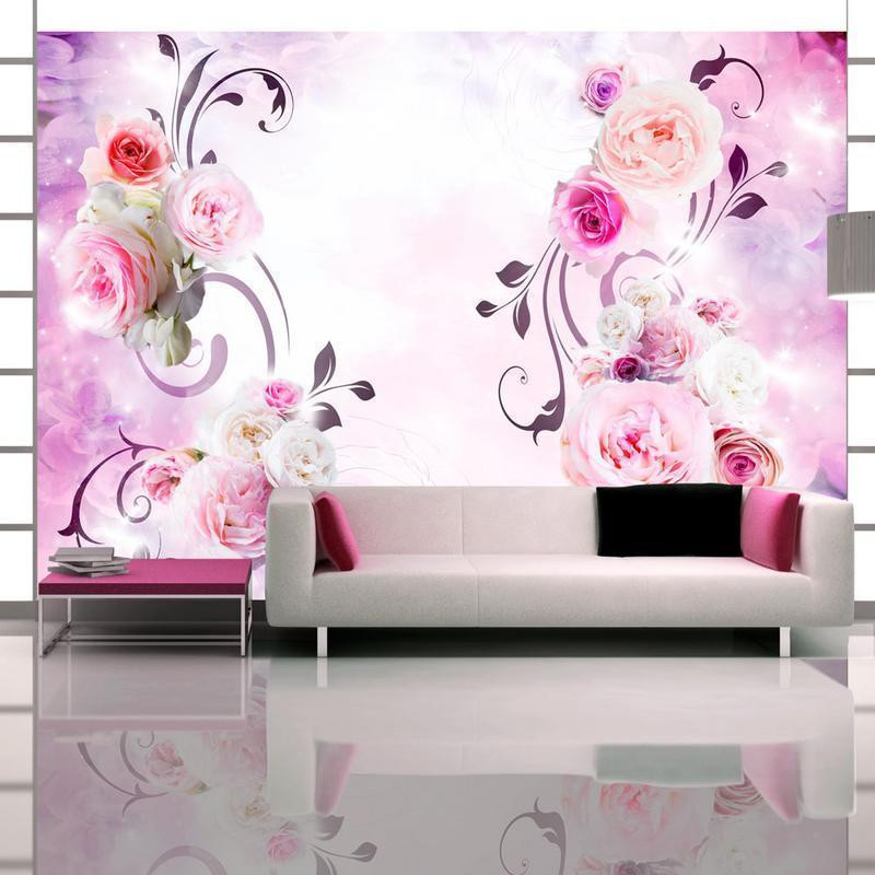34,00 € Fotobehang - Rose variations - bouquet of flowers on a solid background with a sparkle effect